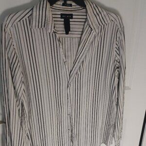 Axcess Classic Fit Black/White Vertical Striped Button down Collared Shirt Large